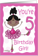 Cute Whimsical African American Ballerina Birthday Girl-5th Birthday card