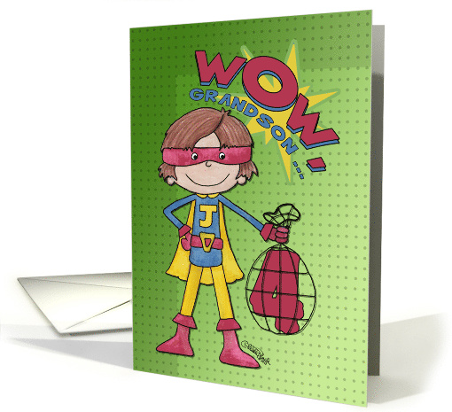 4th Birthday for Grandson with Letter J Superhero Comic Style card