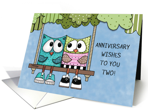 Happy Anniversary for Couple Two Owls on Tree Swing card (1188228)