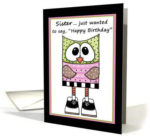 Happy Birthday for Sister- Green and Pink Spotted Owl in... (1194966)
