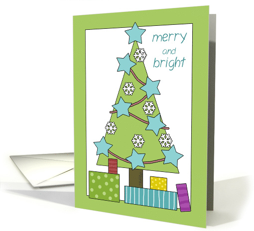 Merry Christmas Christmas Tree with Snowflakes and Stars card