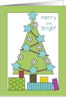 Merry Christmas Christmas Tree with Snowflakes and Stars card