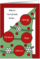 Merry Christmas from Personalized Names Christmas Tree and Decorations card