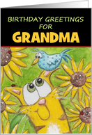 Birthday Customizable Relations for Grandma Cat Bluebird Sunflowers card