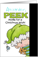 Christmas Customizable Name for Alexander Peeking Elf card