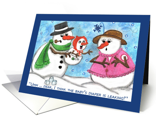 Merry Christmas Snowpeople Baby's Diaper Leak Humor card (1201730)