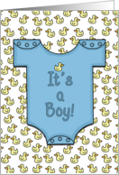 Congratulations on New Baby Boy Blue Onesie with Ducks card