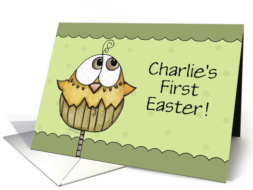 Customizable Name Charlie First Easter Hatching Chick card (1233438)