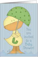 Baby Shower Invitation Yellow Ducky with Umbrella card