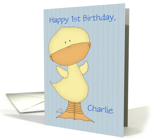 Customizable 1st Birthday-Name Specific -Charlie -Yellow Ducky card