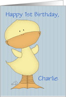 Customizable 1st Birthday-Name Specific -Charlie -Yellow Ducky card