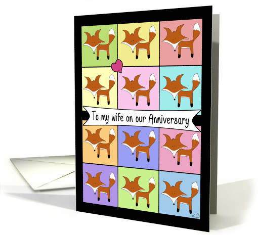 Happy Anniversary for Wife- Fox Block Pattern card (1235616)