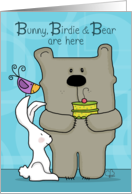 Happy Birthday for Big Brother- Bunny, Birdie and Bear with Cake card