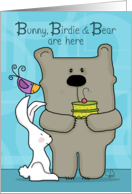 Happy Birthday for Best Friend- Bunny, Birdie and Bear with Cake card