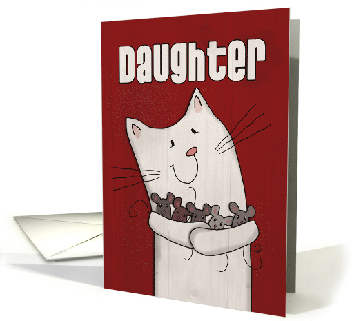 Happy Birthday Daughter White Barn Cat Holding Mice card (1239624)