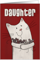 Happy Birthday Daughter White Barn Cat Holding Mice card