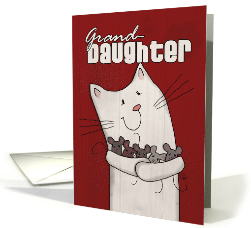 Happy Birthday Granddaughter White Barn Cat Holding Mice card