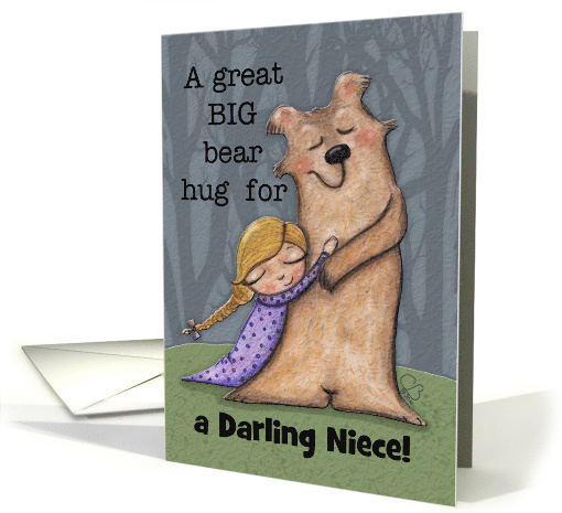 Customizable Happy Birthday Niece Bear Hug Girl and Bear card