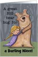 Customizable Happy Birthday Niece Bear Hug Girl and Bear card