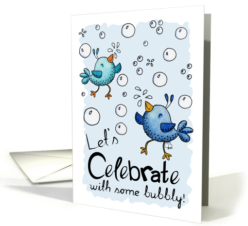 Congratulations-Birds Popping Bubbles-Celebrate With Some Bubbly card