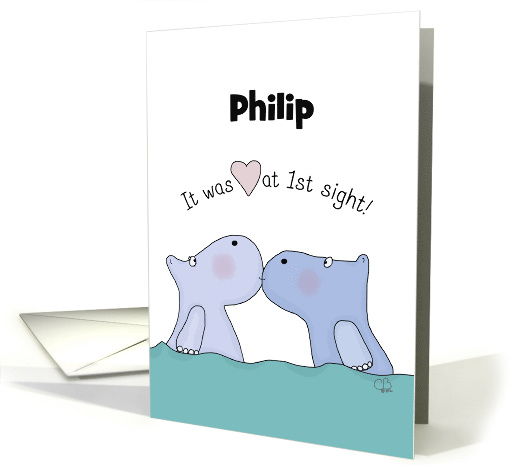 Customizable Name Happy Anniversary for Husband -Kissing Hippos card