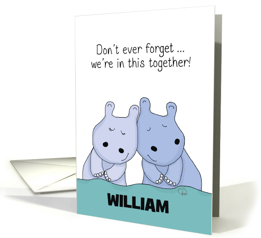 Customizable Name Happy Anniversary for Husband Snuggling Hippos card