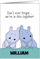 Customizable Name Happy Anniversary for Husband Snuggling Hippos card