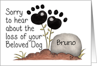 Customizable Name Pet Sympathy for Dog Paw Print Flowers Gravestone card