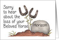 Customizable Name Pet Sympathy Horse-Horseshoe Flowers & Gravestone card