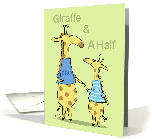 Happy Birthday Half Brother-Two Whimsical Giraffes Hold Hands card