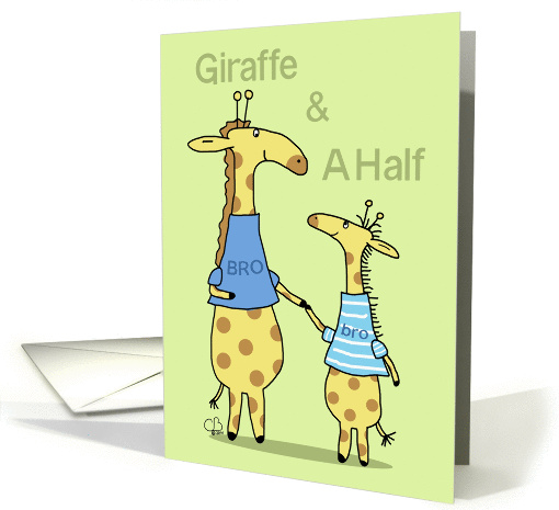 Happy Birthday Little Brother-Two Whimsical Giraffes Hold Hands card