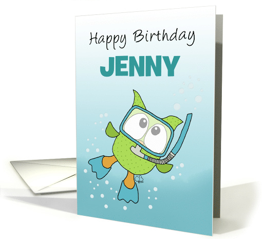 Customizable Name Specific Birthday for Jenny- Snorkeling Owl card