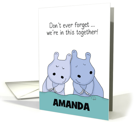 Customizable Name Happy Anniversary for Wife Snuggling Hippos card