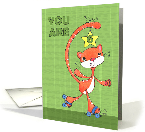 6th Birthday Roller Skating Orange Tabby Cat card (1308936)