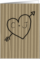 Customizable Initials Wedding Anniversary-Whimsical Tree carved heart card