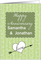 Customizable Names Wedding Anniversary Hearts and Love Arrows card