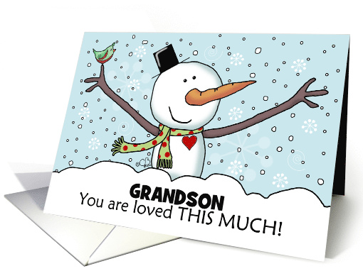 Snowman Outstretched Limbs Customizable Christmas for Grandson card