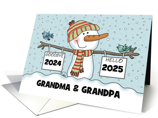 Snowman with Signs Customizable New Year's 2025 Grandparents card