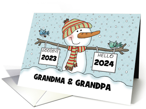 Snowman with Signs Customizable New Year's 2024 Grandparents card