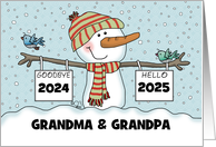 Snowman with Signs Customizable New Year’s 2025 Grandparents card
