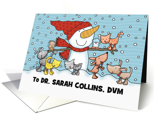 Snowman Small Animals Customizable Christmas For Veterinarian card
