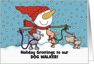 Personalized for Dog Walker Snowman Dogs on Leashes Merry Christmas card