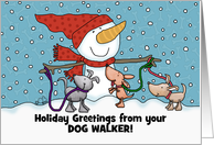 Personalized from Dog Walker Snowman Dogs on Leashes Merry Christmas card