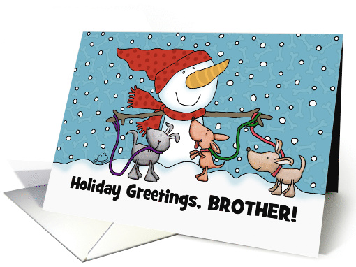 Snowman Dogs on Leashes Customizable for Brother Merry Christmas card