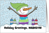 Snowman Snow Cone Customizable Name Merry Christmas for Madisyn card