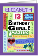 Happy Birthday Name and Age Specific Elizabeth 13 Good Word Subway Art card