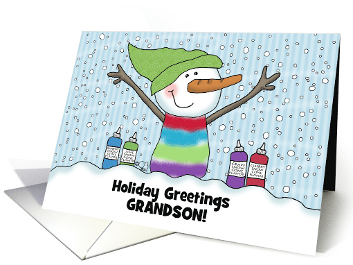 Snowman Snow Cone Customizable Name Merry Christmas for Grandson card
