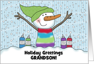 Snowman Snow Cone Customizable Name Merry Christmas for Grandson card