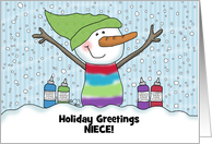 Snowman Snow Cone Customizable Name Merry Christmas for Niece card