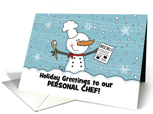 Snowman Chef Customize Merry Christmas to a Chef Food Service card